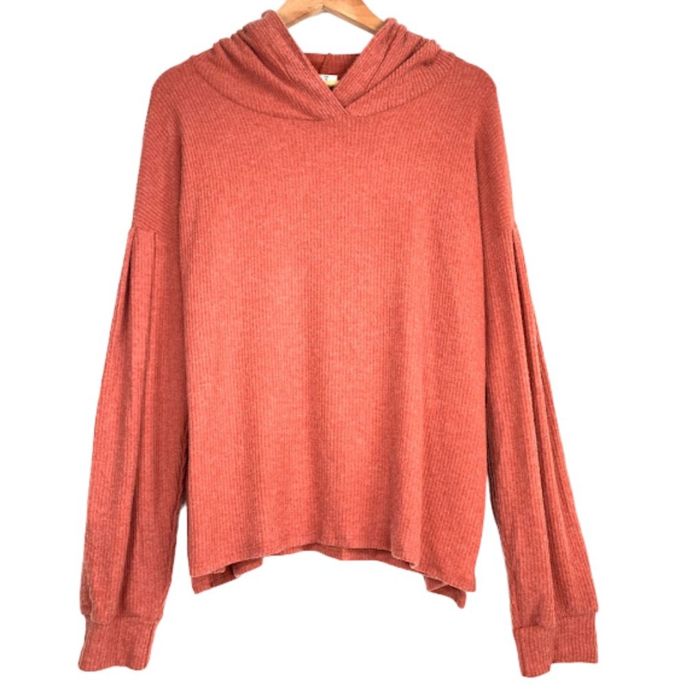 PST by Project Social T Rib Knit Soft Hoodie Top Rust Orange Size Medium